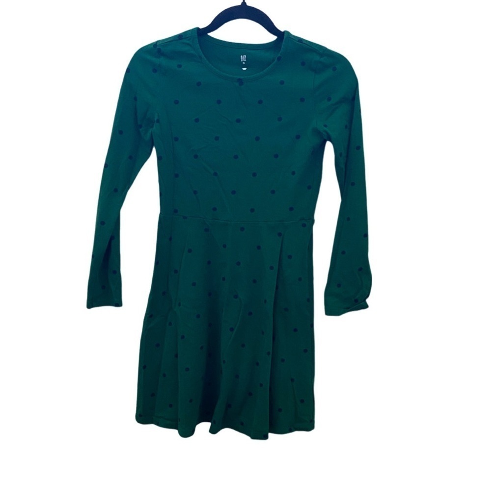 GAP Green Kids Dress with Navy Dots. Size XL.